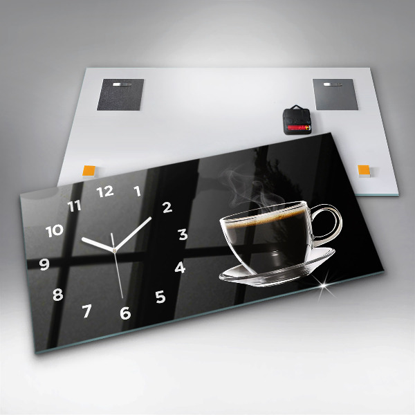 Glass wall clock rectangular Black coffee