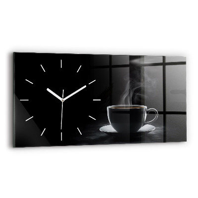 Glass wall clock rectangular A cup of black coffee