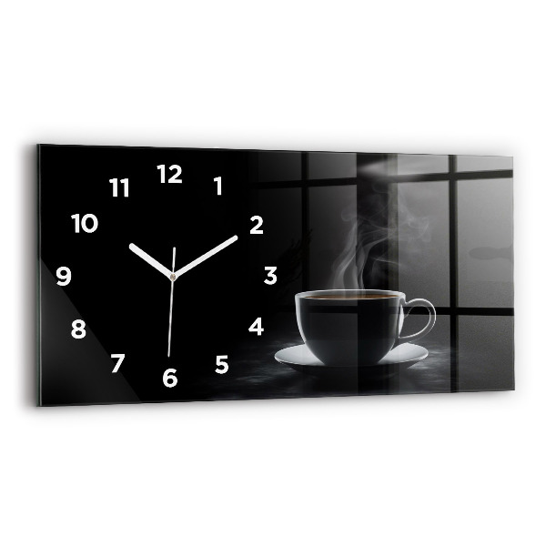 Glass wall clock rectangular A cup of black coffee