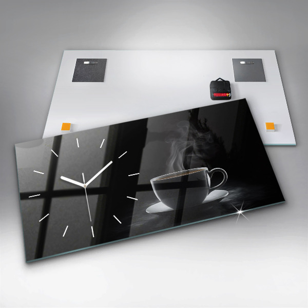 Glass wall clock rectangular A cup of black coffee