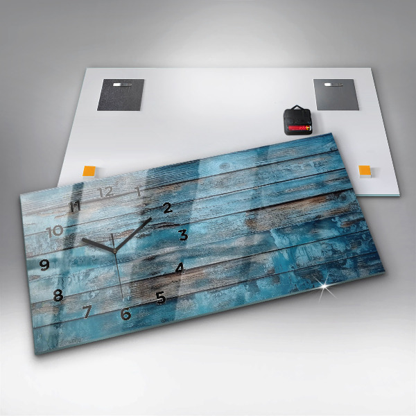 Glass wall clock rectangular Blue boards