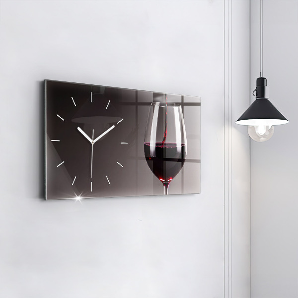 Glass wall clock rectangular A glass of red wine
