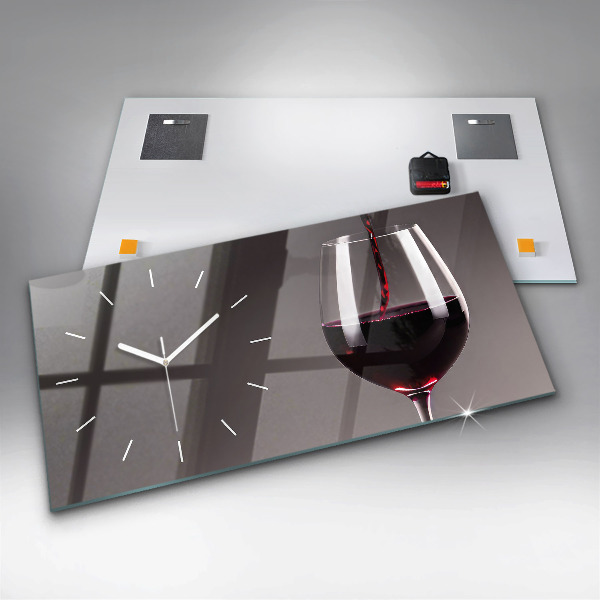 Glass wall clock rectangular A glass of red wine