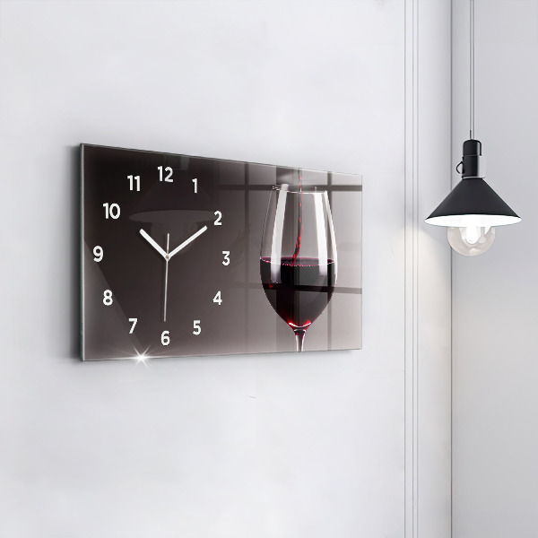 Glass wall clock rectangular A glass of red wine