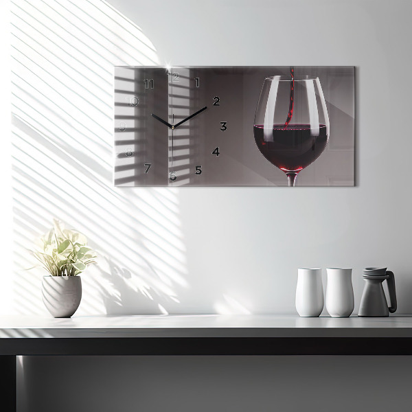 Glass wall clock rectangular A glass of red wine