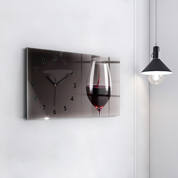 Glass wall clock rectangular A glass of red wine