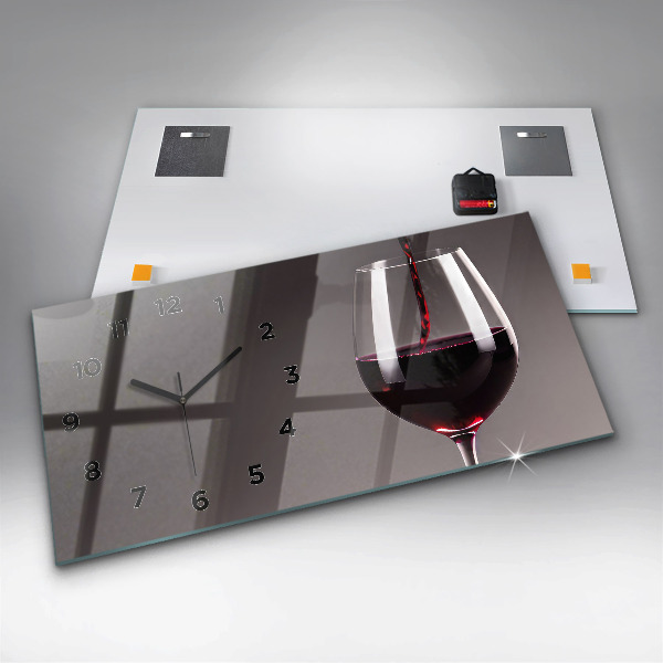 Glass wall clock rectangular A glass of red wine