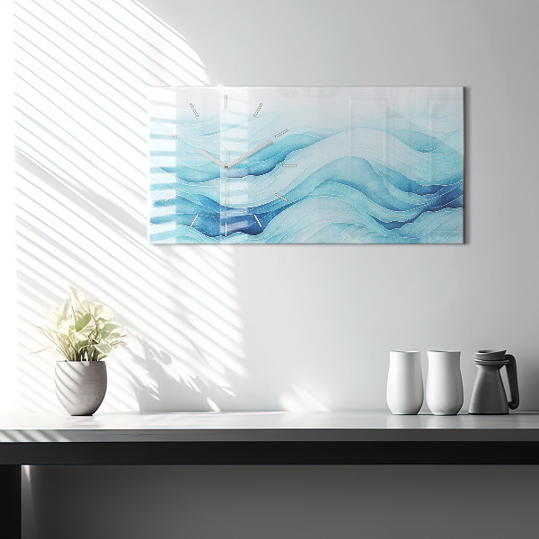 Glass wall clock rectangular Blue clouds