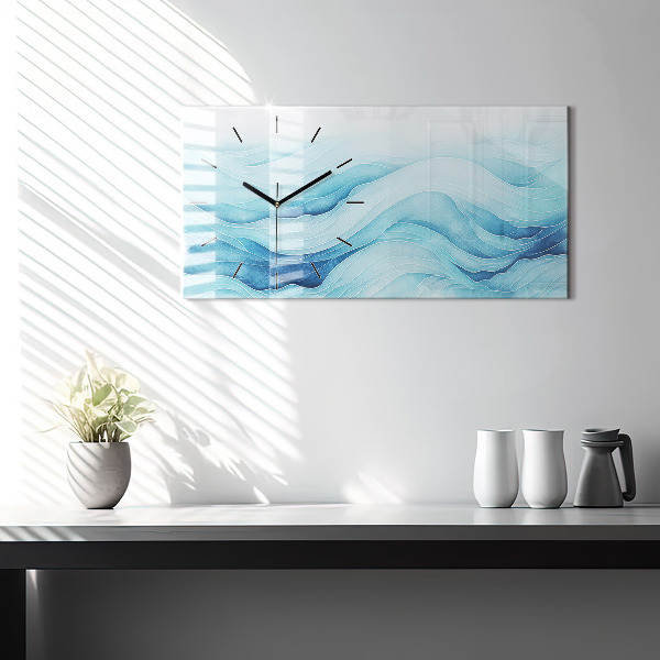 Glass wall clock rectangular Blue clouds