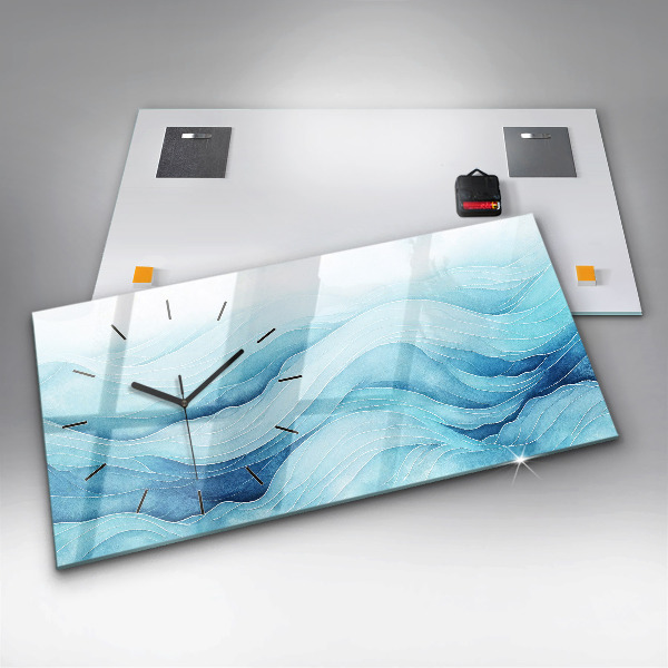 Glass wall clock rectangular Blue clouds