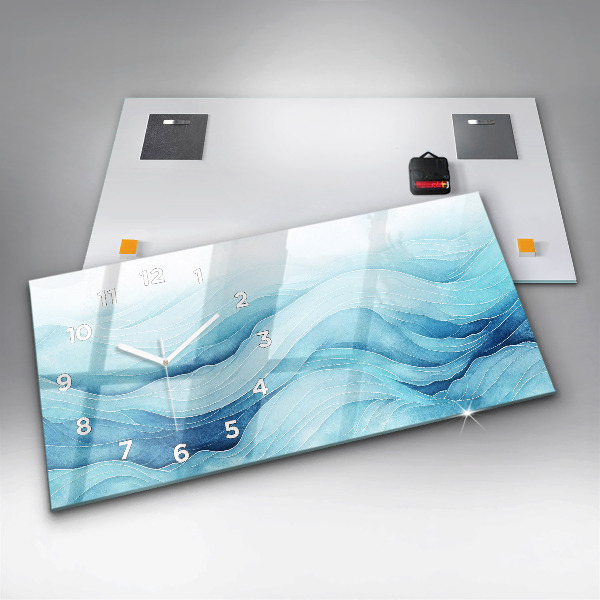 Glass wall clock rectangular Blue clouds