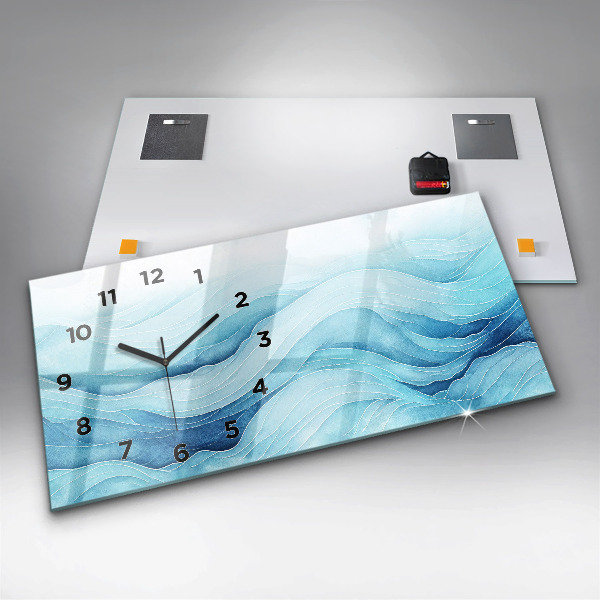 Glass wall clock rectangular Blue clouds