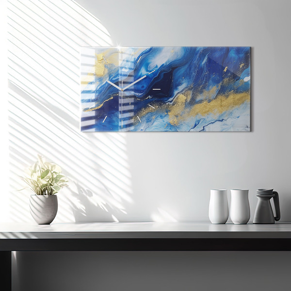 Glass wall clock rectangular Blue marble
