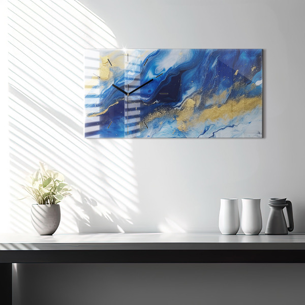 Glass wall clock rectangular Blue marble
