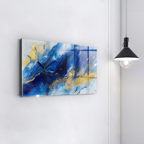 Glass wall clock rectangular Blue marble