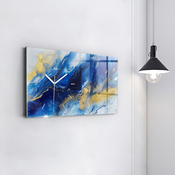 Glass wall clock rectangular Blue marble