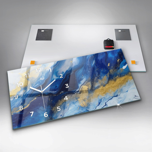 Glass wall clock rectangular Blue marble