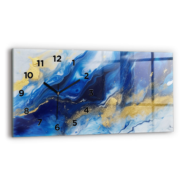 Glass wall clock rectangular Blue marble