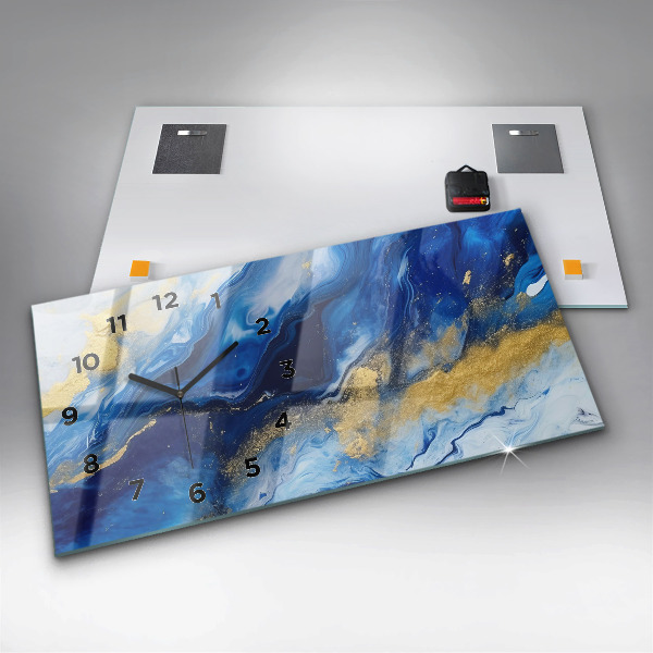 Glass wall clock rectangular Blue marble