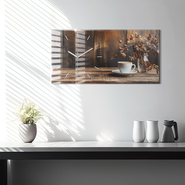 Glass wall clock rectangular A cup of coffee