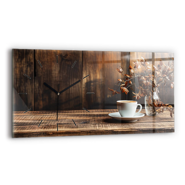 Glass wall clock rectangular A cup of coffee