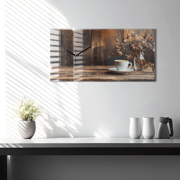 Glass wall clock rectangular A cup of coffee