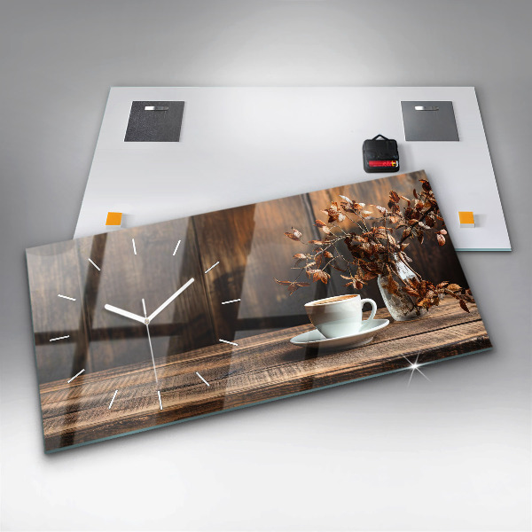 Glass wall clock rectangular A cup of coffee