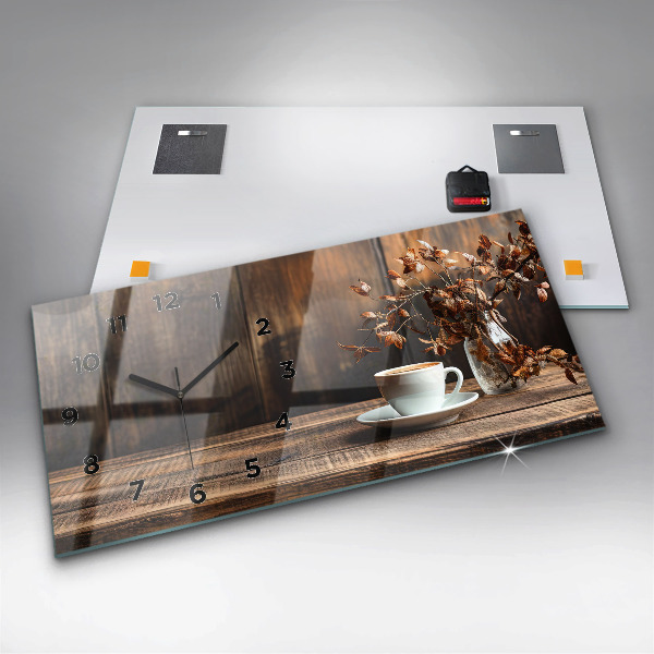 Glass wall clock rectangular A cup of coffee