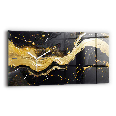 Glass wall clock rectangular Gold marble