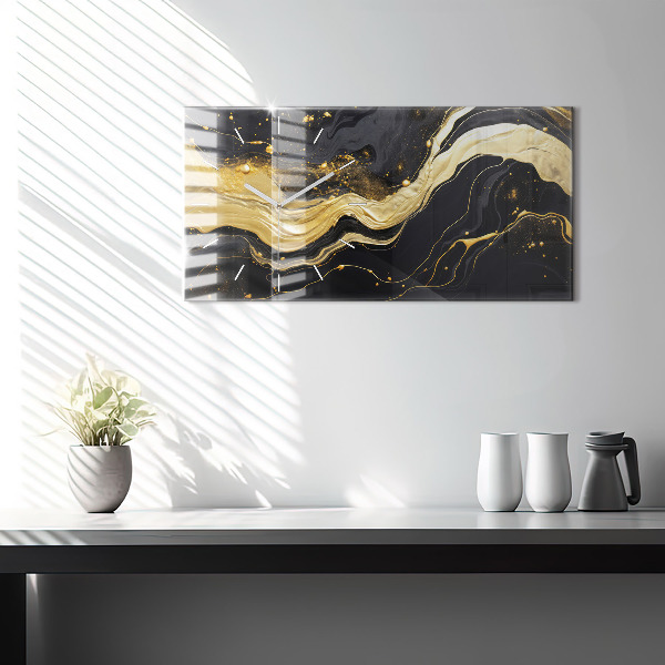 Glass wall clock rectangular Gold marble