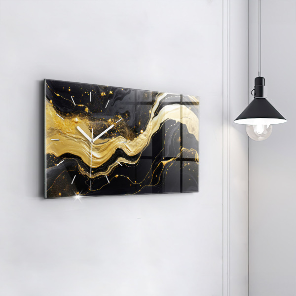 Glass wall clock rectangular Gold marble