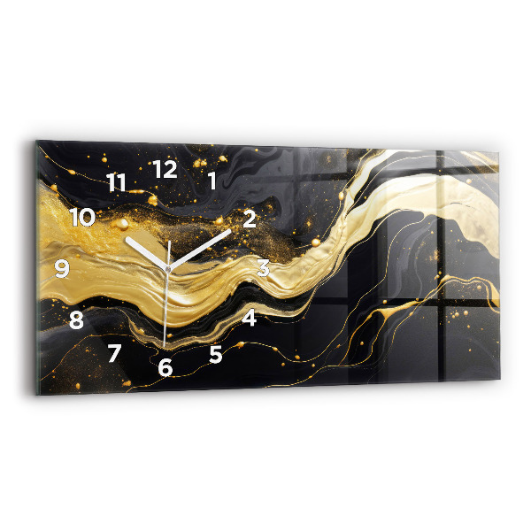 Glass wall clock rectangular Gold marble