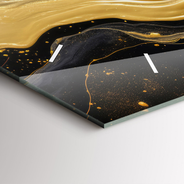 Glass wall clock rectangular Gold marble