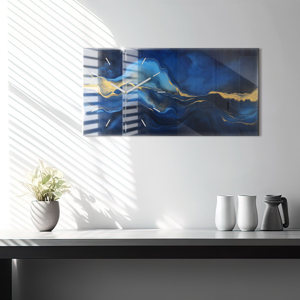 Glass wall clock rectangular Blue marble