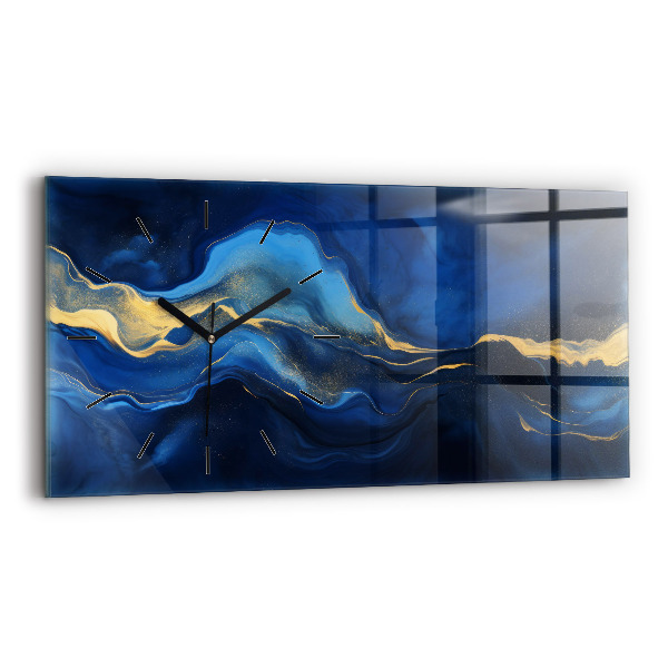 Glass wall clock rectangular Blue marble