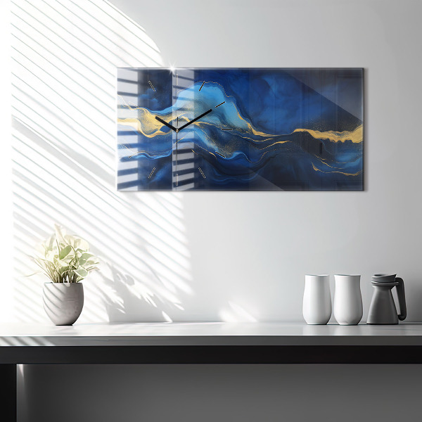 Glass wall clock rectangular Blue marble