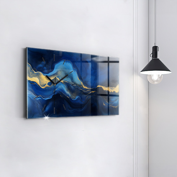 Glass wall clock rectangular Blue marble