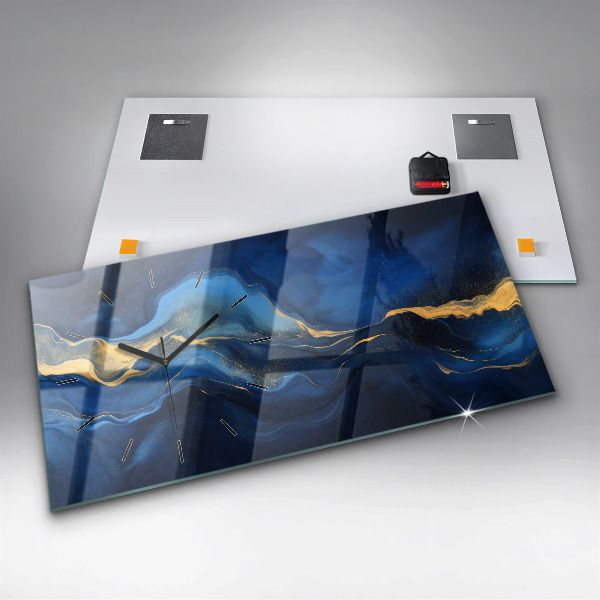 Glass wall clock rectangular Blue marble