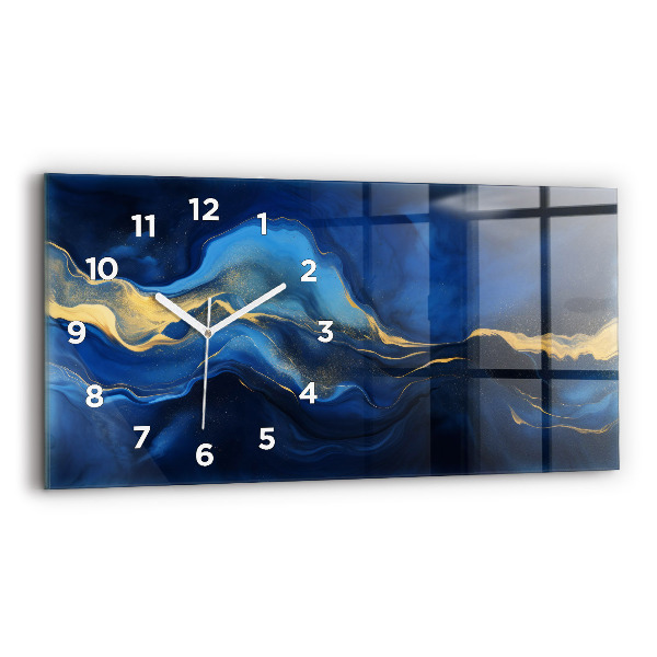 Glass wall clock rectangular Blue marble