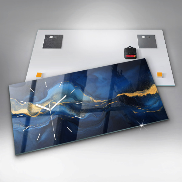 Glass wall clock rectangular Blue marble