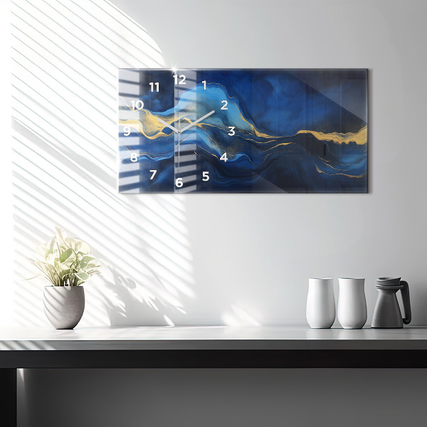 Glass wall clock rectangular Blue marble