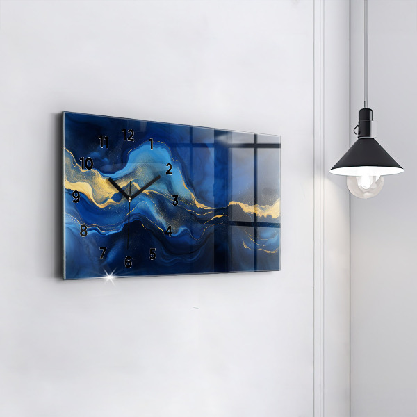 Glass wall clock rectangular Blue marble