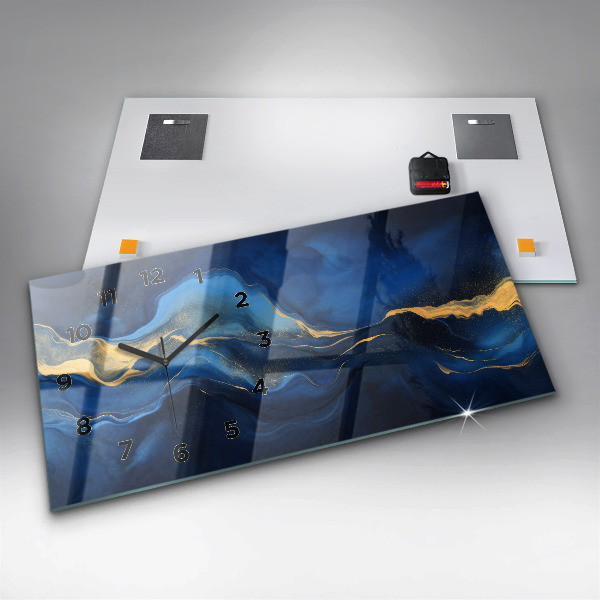 Glass wall clock rectangular Blue marble