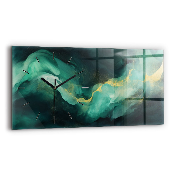 Glass wall clock rectangular Green marble