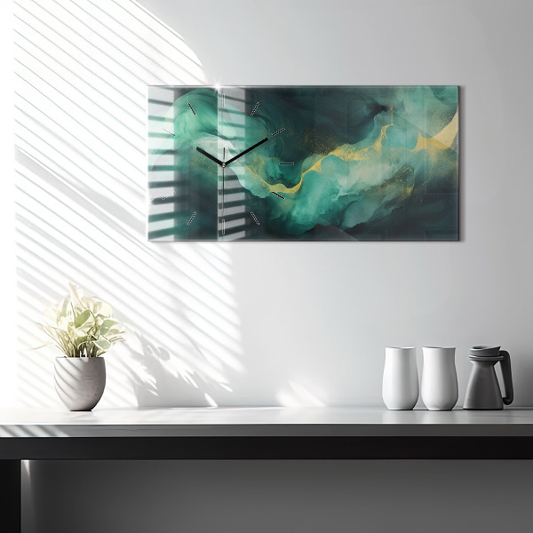 Glass wall clock rectangular Green marble