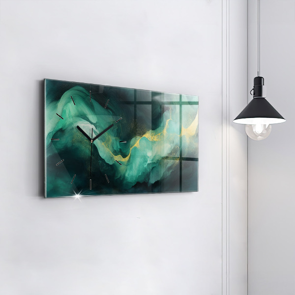 Glass wall clock rectangular Green marble
