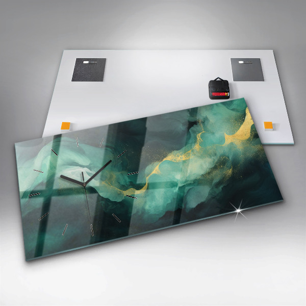 Glass wall clock rectangular Green marble