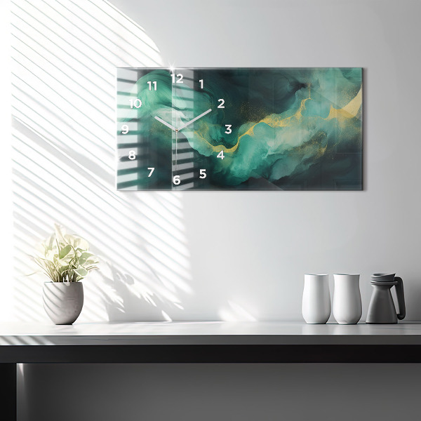 Glass wall clock rectangular Green marble