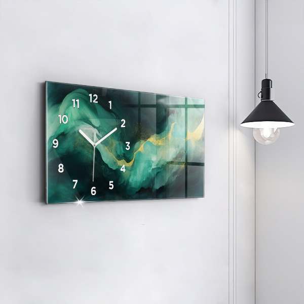 Glass wall clock rectangular Green marble