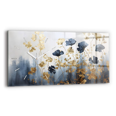 Glass wall clock rectangular Abstract flowers